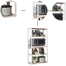 Estantería de Cocina Alta con Marco de Metal Blanco, Estante para microondas 50x30x130 Cm Color Natural y Blanco